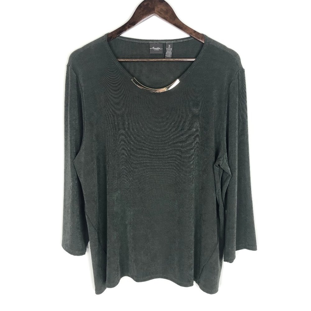 Chico's Travelers Slinky Knit Goldtone Metal Neckline Top Size Chico's 3 or XL